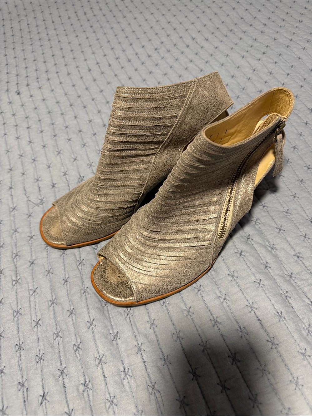 Paul Green Metallic Open-Toe Zip Ankle Booties - Silver